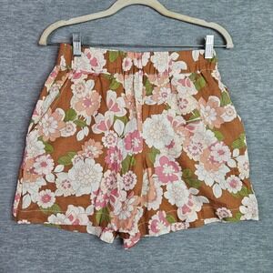 Casa Cabana Women Floral Shorts Size Small Brown Pink Elastic Waist NWT
